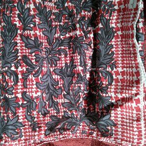 Ginnie Johansen Red White Gray Oblong Hand rolled Edges Silk Scarf Elegant